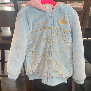 Girls' Light Blue 'Princess' Puffer Jacket with Gold Accents
